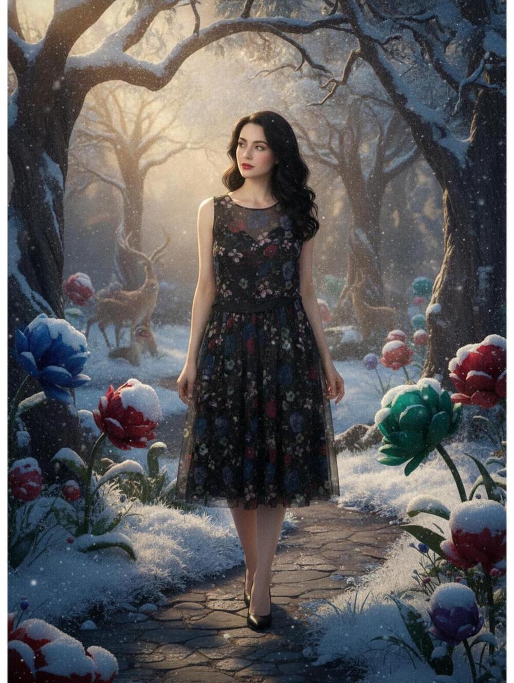 Disney Snow White LC Lauren Conrad Floral Dress with Sheer Overlay 6